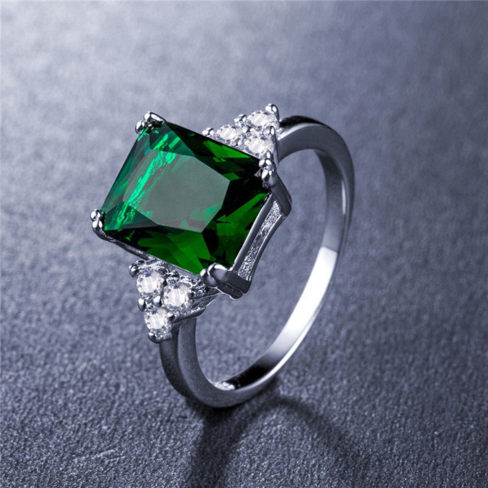925 Silver Rings Princess Cut 2.0ct Emerald Ring - Picture 4 of 4
